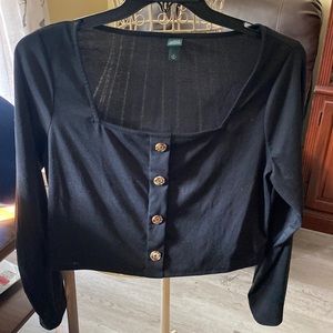 Wild fable cropped Women's Long Sleeve Square Neck Black T Shirt XL